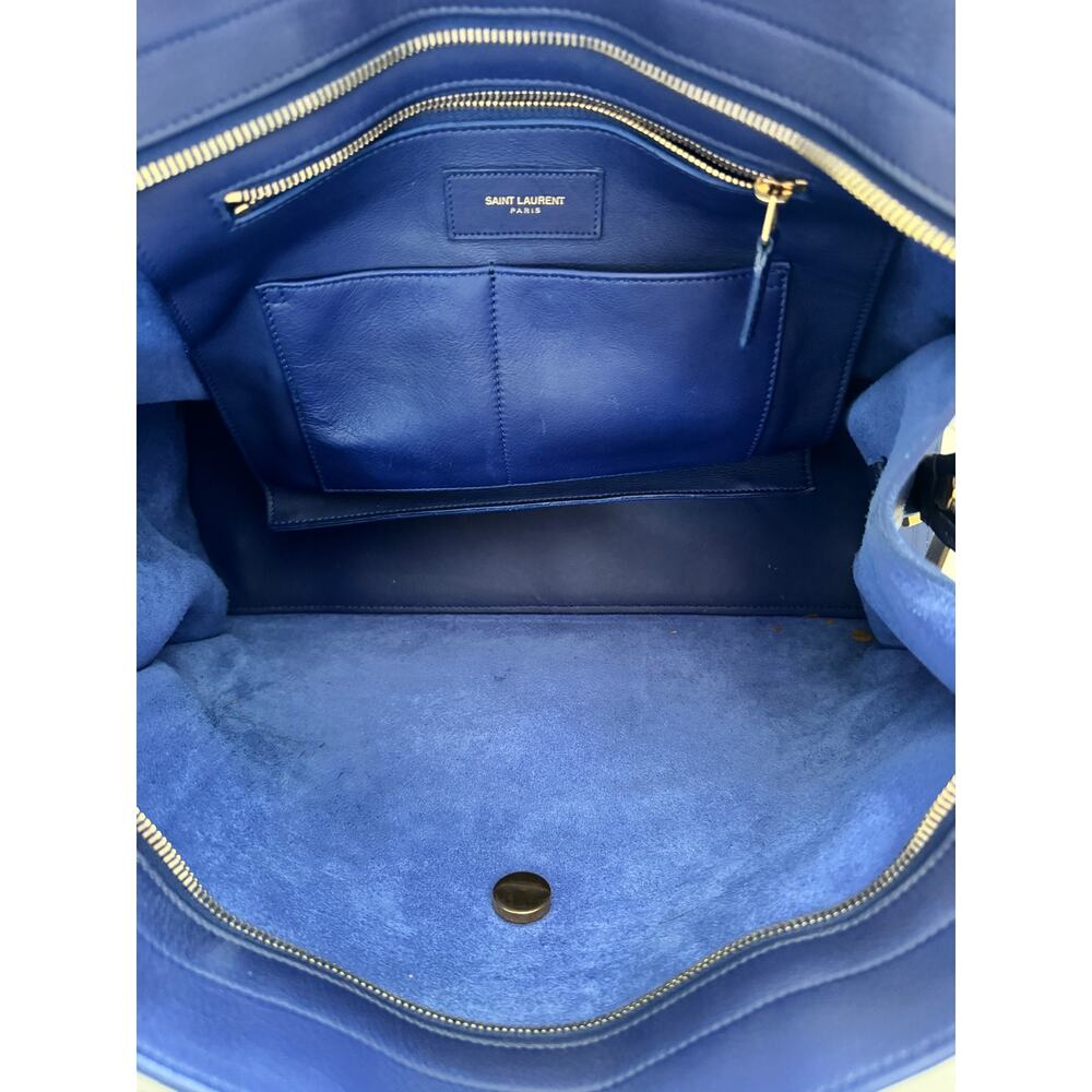 YSL Saint Laurent Classic Y Cabas Chyc Satchel  Blue Leather - Picture 4 of 16